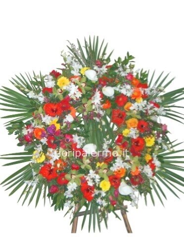 Corona funebre con fiori e verde